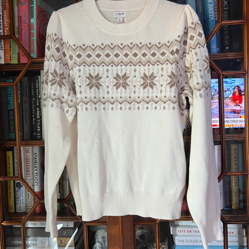 J. Crew Ivory and Taupe Patterned Sweater